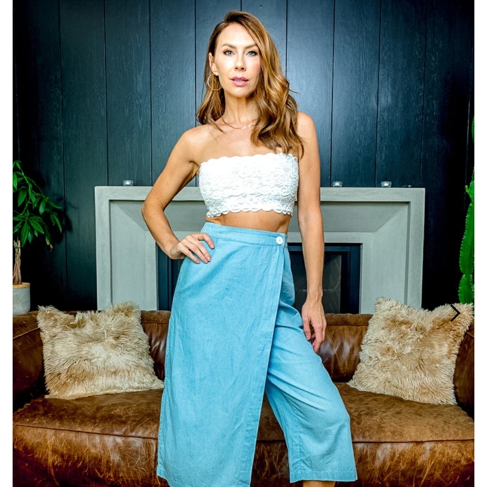 Blue Wrap Skirt Capri Pants